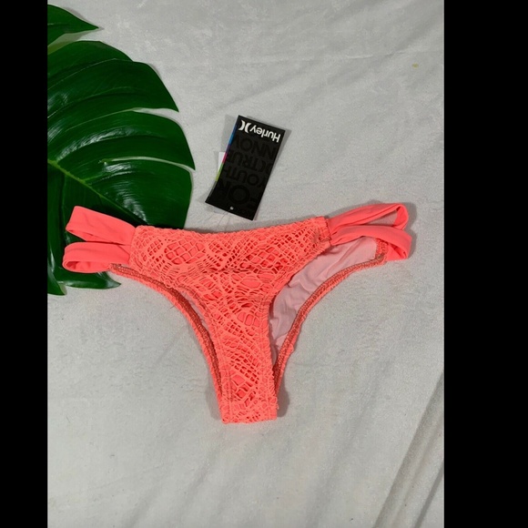 NWT Hurley Crochet Split Strap Bikini Bottom Pink - Picture 4 of 8